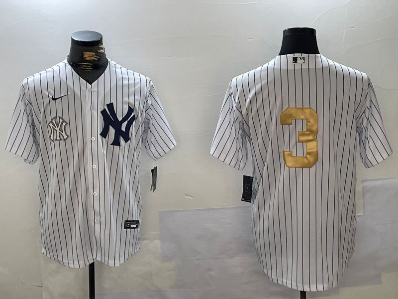 Men New York Yankees #3 Ruth White Stripe Fashion Nike 2024 MLB Jersey style 12